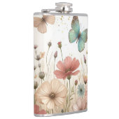 Boho Wildblumen & Schmetterlinge Vinyl Wrapped Fla Flachmann (Rechts)