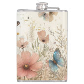 Boho Wildblumen & Schmetterlinge Vinyl Wrapped Fla Flachmann (Rückseite)