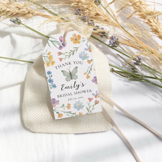 Boho-Wildblumen- & Schmetterlings-Brautjunggeselli Geschenkanhänger
