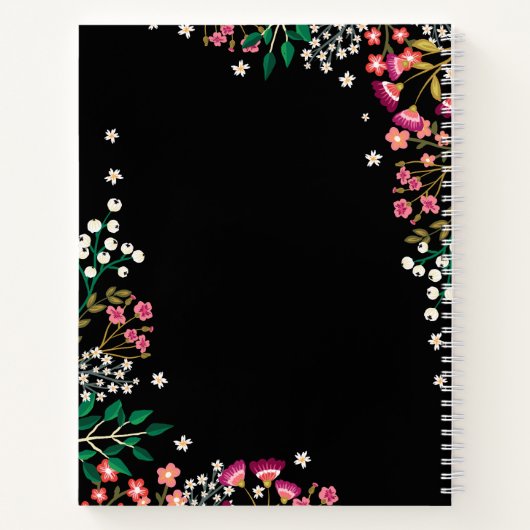 Boho Wildblumen - Schwarz - Name Notizblock (Rückseite)