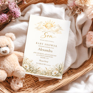 Boho-Wildblumen-Sonnenlicht-Baby-Party Einladung