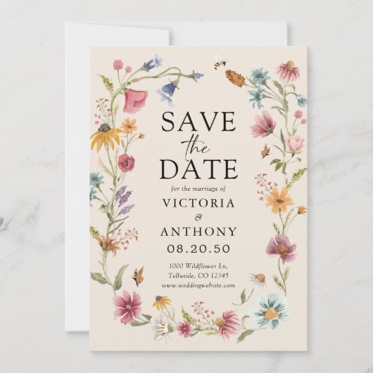 Boho-Wildblumen speichern Datumskarten Save The Date (Vorderseite)