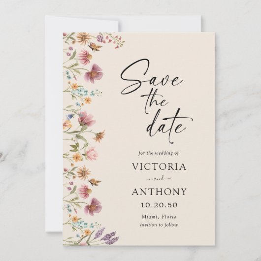 Boho-Wildblumen speichern Datumskarten Save The Date (Vorderseite)
