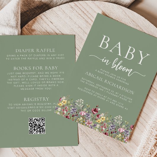 Boho Wildblumen sprechen von Green QR Code Babydus Einladung
