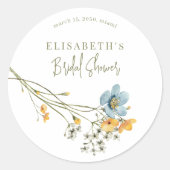 Boho Wildblumen Spring Brautparty personalisiert Runder Aufkleber (Vorderseite)