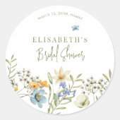 Boho Wildblumen Spring Brautparty personalisiert Runder Aufkleber (Vorderseite)