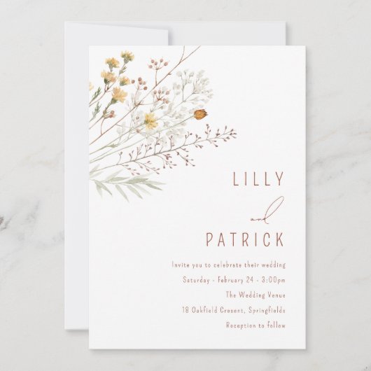 Boho Wildblumen Spring Floral Wedding Einladung (Vorderseite)