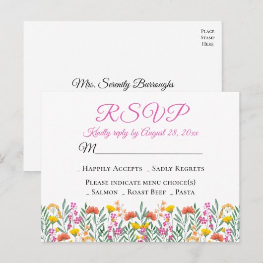 Boho Wildblumen Spring Floral Wedding RSVP Einladungspostkarte (Vorne/Hinten)
