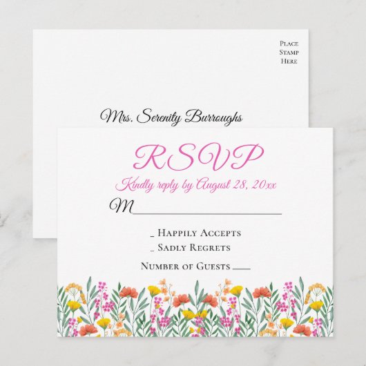 Boho Wildblumen Summer Floral Wedding RSVP Einladungspostkarte (Vorne/Hinten)