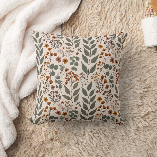 Boho-Wildblumen und Eukalyptus-Muster Kissen (Decke)