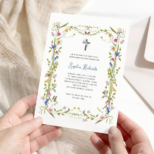 Boho Wildblumen und Schmetterlinge Erstkommunion Einladung