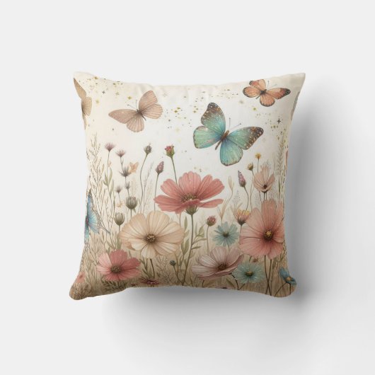 Boho Wildblumen und Schmetterlinge Kissen (Rückseite)