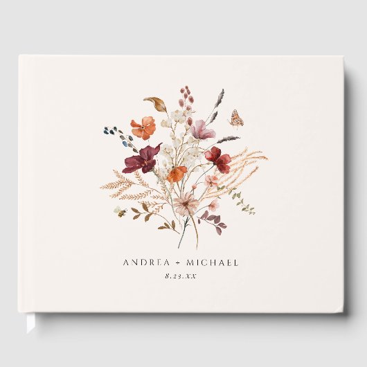 Boho Wildblumen Vintage Hochzeit im Herbst Gästebuch (Vorderseite)