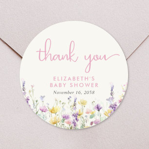 Boho-Wildblumen-Wasserfarbe-Baby-Shower-Dankeschön Runder Aufkleber