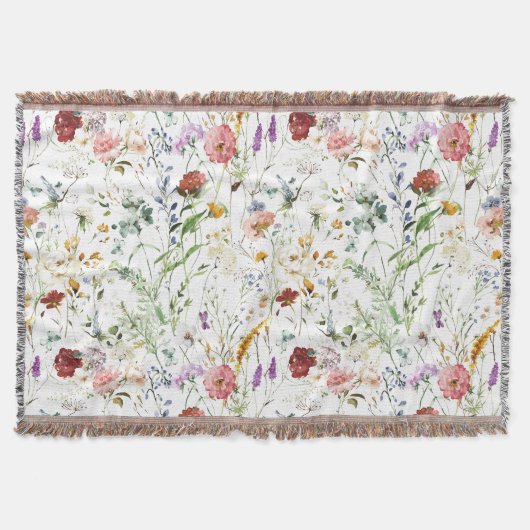 Boho Wildblumen Wasserfarbe Frühling Blume Decke (Vorderseite)
