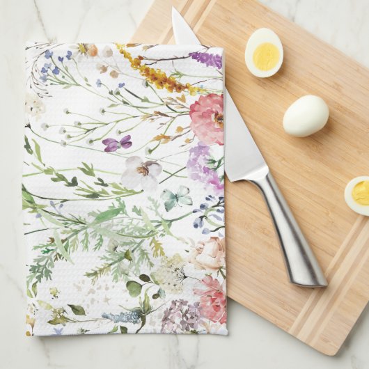 Boho Wildblumen Wasserfarbe Frühling Blume Geschirrtuch (Viertel Falte)