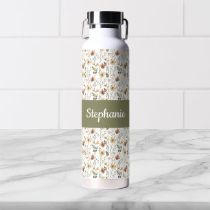 Boho-Wildblumen-Wasserfarbe-Monogramm-Name Trinkflasche