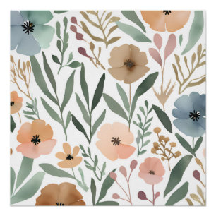 Boho-Wildblumen-Wasserfarben-Blumen-Pastell  Poster