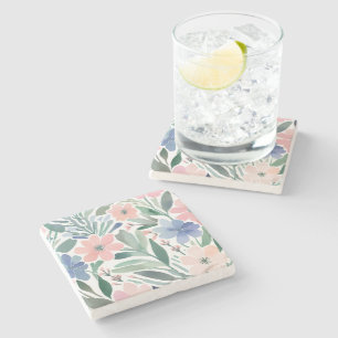 Boho-Wildblumen-Wasserfarben-Blumen-Pastell Steinuntersetzer
