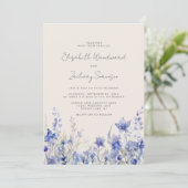 Boho Wildblumen Watercolor Bluebells Wedding Einladung (Stehend Vorderseite)