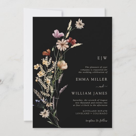 Boho Wildblumen Wedding Einladung (Vorderseite)