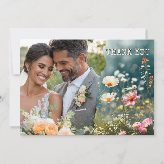 Boho Wildblumen Wedding Foto Vielen Dank Dankeskarte (Vorderseite)