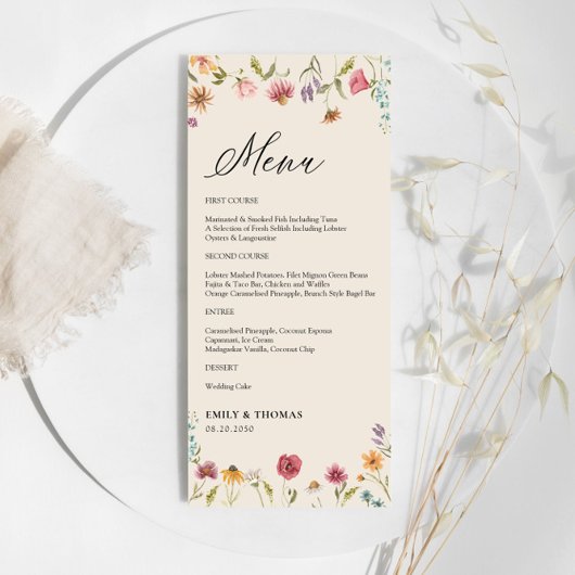 Boho Wildblumen Wedding Menu Menükarte