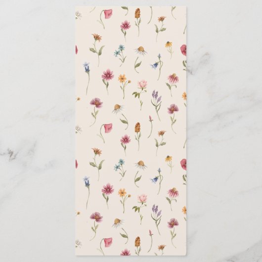 Boho Wildblumen Wedding Menu Menükarte (Rückseite)