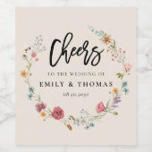 Boho Wildblumen Wedding Wine Label Weinetikett (Einzelnes Label)