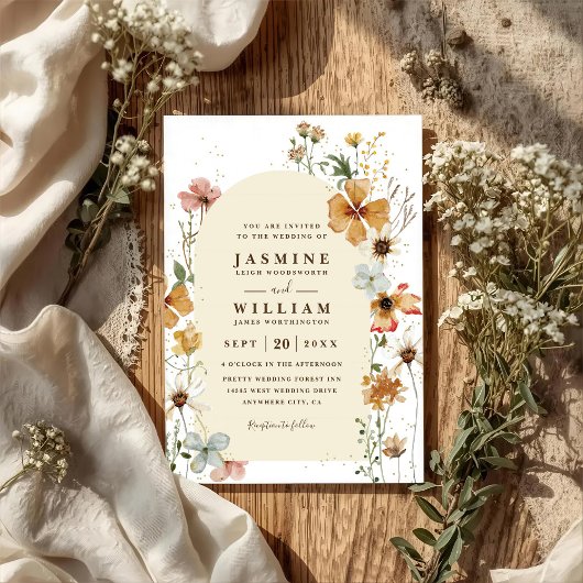 Boho-Wildblumen-Wiesenbogen-Chic-QR-Code-Hochzeit Einladung