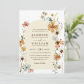 Boho-Wildblumen-Wiesenbogen-Chic-QR-Code-Hochzeit Einladung (Stehend Vorderseite)