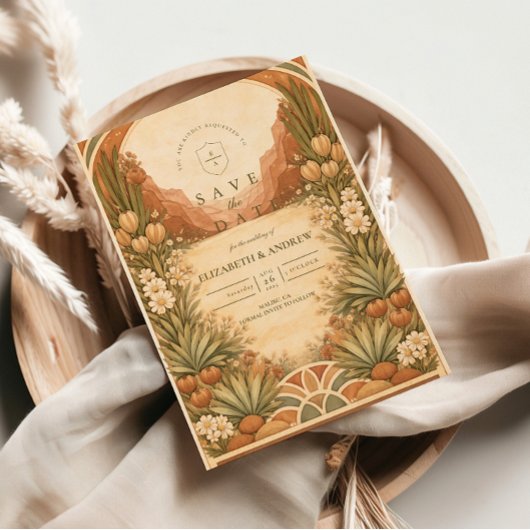 Boho-Wildblumen-Wüstenhochzeit Save The Date
