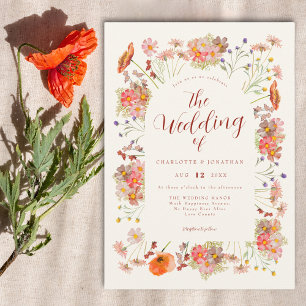 Boho Wildblumenbogen Herbsthochzeit Einladung