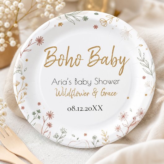 Boho-Wildblumengarten-Aquarell-Baby-Party Pappteller
