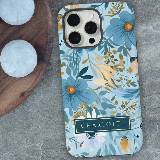 Boho-Wildblumengarten Blaue Blumenmuster iPhone Hülle