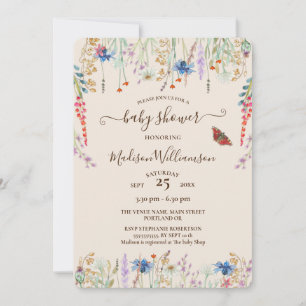 Boho Wildblumenwiese & Schmetterling Baby Shower  Einladung