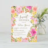 Boho wilde Blume Gartenwasserfarbe Süß 16 Einladung (Stehend Vorderseite)