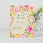 Boho wilde Blume Gartenwasserfarbe Süß 16 Einladung (Stehend Vorderseite)