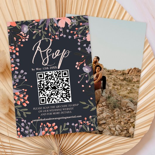 Boho wilde Blume Hochzeit Foto QR UAWG RSVP Karte