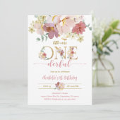 Boho Wildflower 1. Geburtstag Einladung (Stehend Vorderseite)