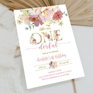 Boho Wildflower 1. Geburtstag Einladung