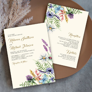 Boho Wildflower All-in-One-Creme-Hochzeit Einladung