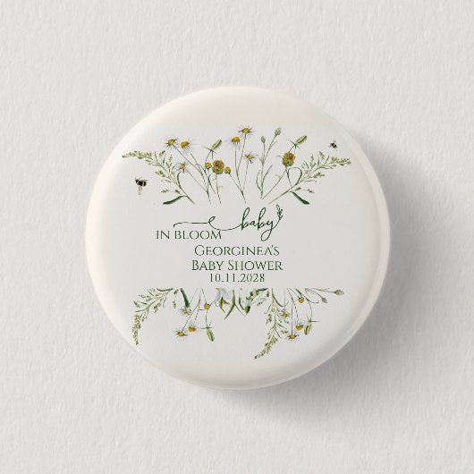 Boho Wildflower Baby in Bloom Baby Shower  Button (Vorderseite)
