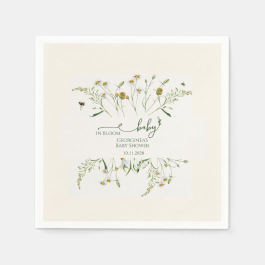 Boho Wildflower Baby in Bloom Baby Shower  Serviette (Vorderseite)