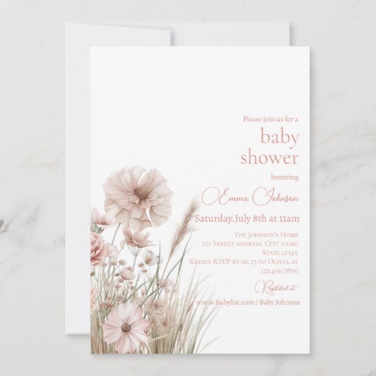 Boho Wildflower Baby Shower Invitation Einladung (Vorderseite)