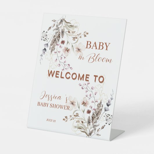 Boho Wildflower Baby Shower Welcome Sign Sockelschild (Vorderseite)