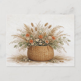 Boho Wildflower Basket Dried Botanical Watercolor Postkarte