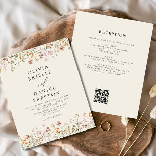 Boho Wildflower Beige Alles in Einem QR Code Hochz Flyer