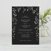 Boho Wildflower Black White Baby's Breath Wedding Einladung (Stehend Vorderseite)