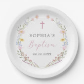 Boho-Wildflower-Blumen-Mädchen-Taufe Pappteller (Vorderseite)
